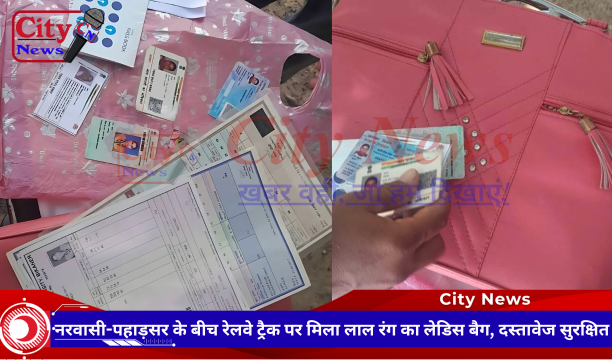 नरवासी-पहाड़सर के बीच रेलवे ट्रैक पर मिला लाल रंग का लेडिस बैग, दस्तावेज सुरक्षित