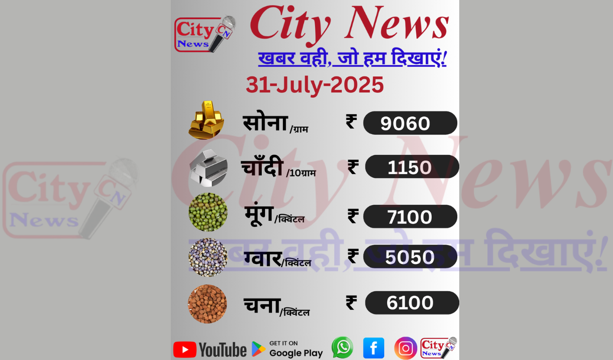 31 जुलाई 2025 के ताजा अनाज और धातु भाव — जानिए आपके काम की मंडी रेट